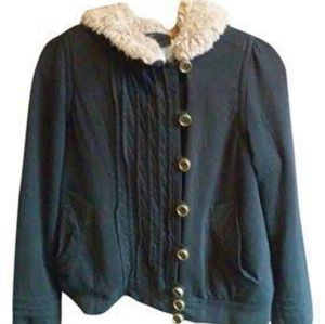 Marc Jacobs Fancy Fur Lined Black Coat sz LG